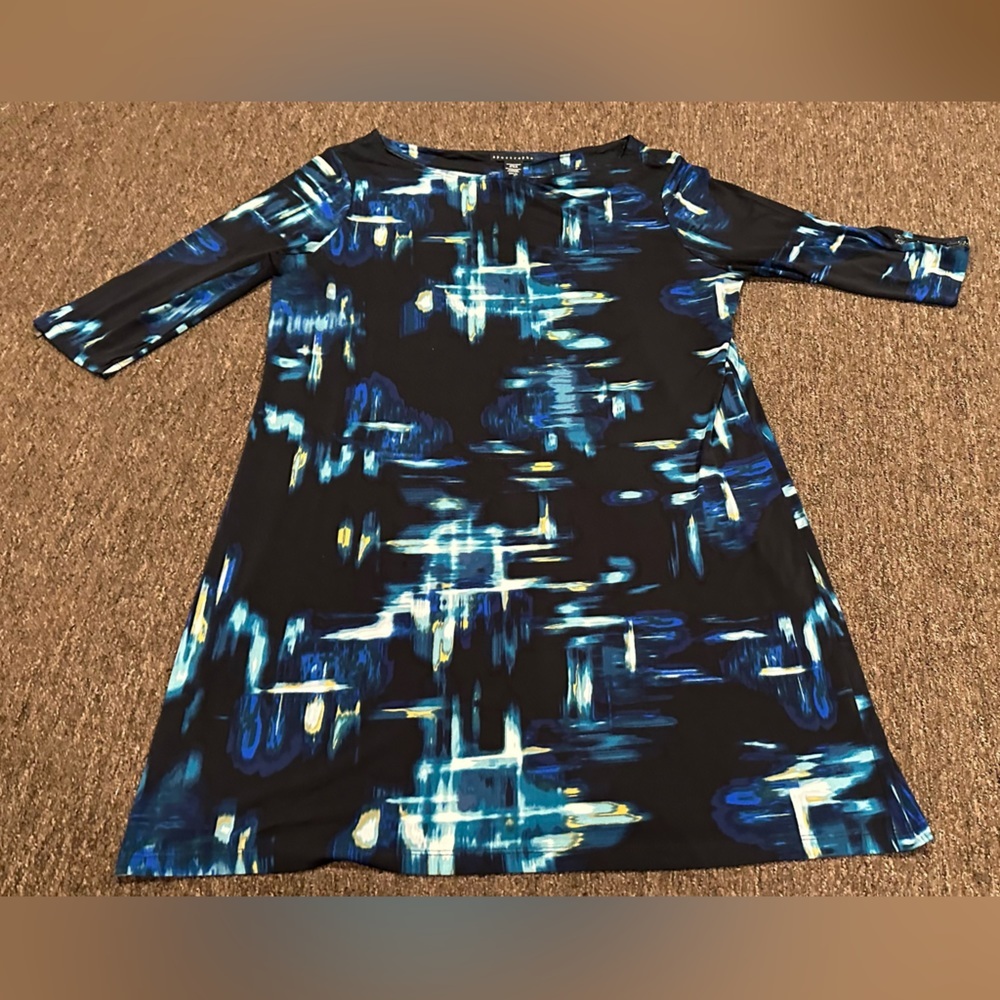 EUC Apostrophe Dress Womens XL Black 3/4 Zip Sleeves Stretch Comfy loose
